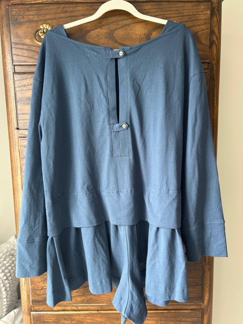 Women’s Free People Slate Blue Long-Sleeve Peplum Romper, Size L - Picture 2 of 8